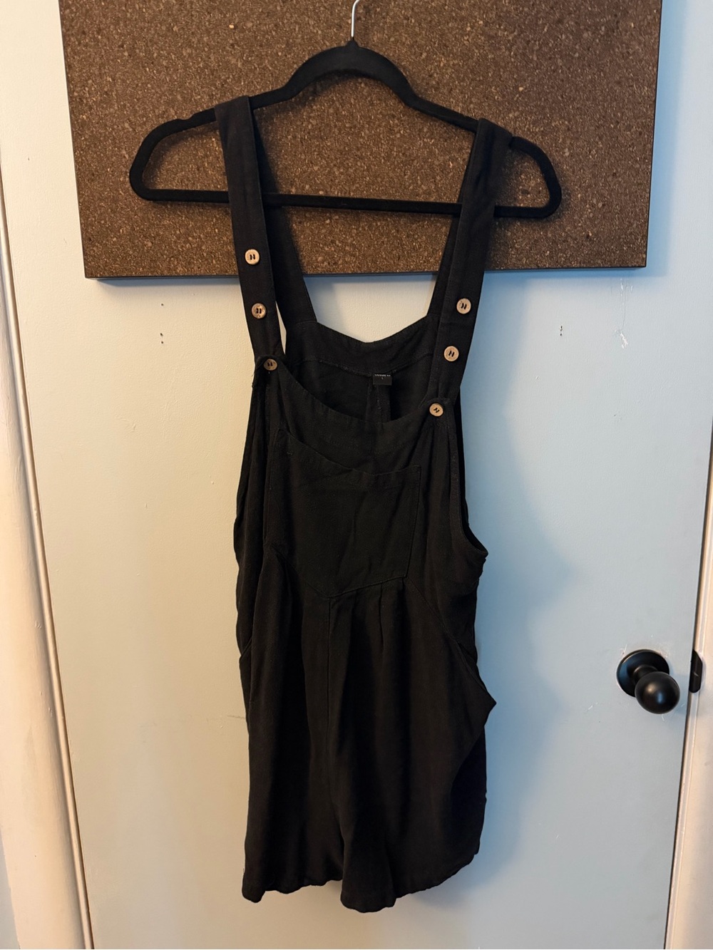 Black Women's Linen Blend Short Overalls Romper